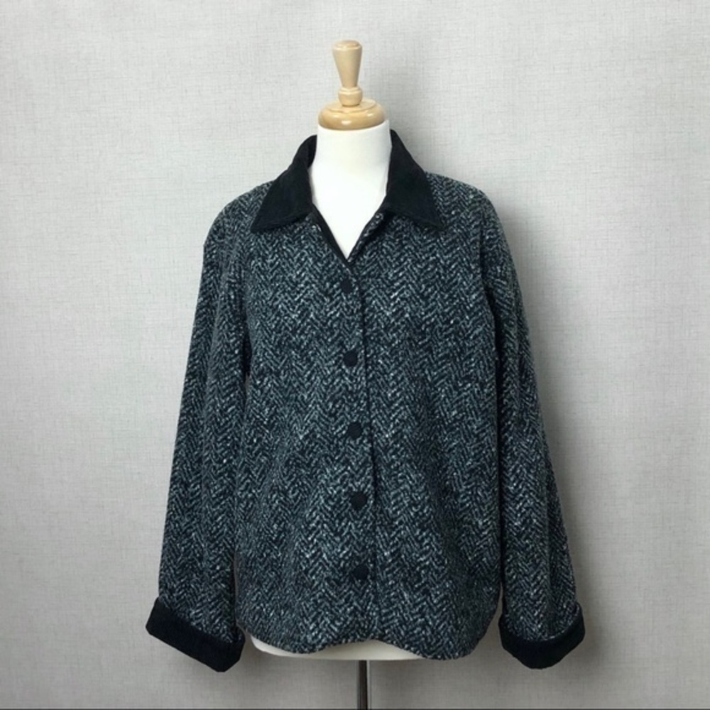 SANDRO SPORT Black and Gray Jacket Tweed Herringbone Coat